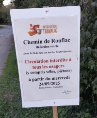 Travaux sur le Chemin de Ronflac à partir du 24 septembre