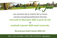 Fermeture exceptionnelle de la mairie le 31 d&eacute;cembre &agrave; midi et le 2 janvier