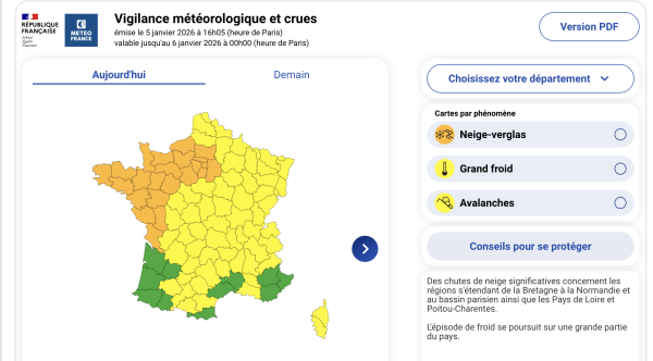 Vigilance Orange Neige / Verglas &agrave; partir du 5 janvier 22h